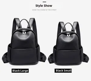Comparison of large and small black minimalist backpacks in matte PU leather finish