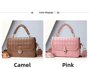 Detail view of stylish tote bags in camel and pink with woven handles and jacquard straps