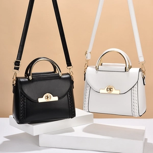Elegant Women Shoulder Bag PU Leather Woven Edge Top Handle Handbag Crossbody Bag With Turn Lock And Adjustable Strap