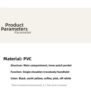 Detailed parameter chart for round PVC crossbody bag showing sizes and color options