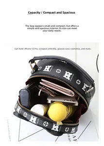 Top view of mini black crossbody round bag showing capacity for phone and cosmetics