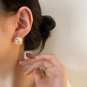Blumen Cluster Ohrstecker Mit 925 Sterling Silber Ohrstecker Vergoldet Kupfer Künstliche Perle Zirkon Harz Französisch Damen