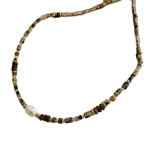 Baroque pearl necklace with tiger eye beads and dalmatian jasper in a luxury beaded design