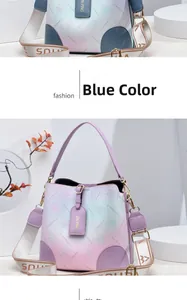 Détails des sacs seaux dégradés avec motifs floraux et bandoulière tissée