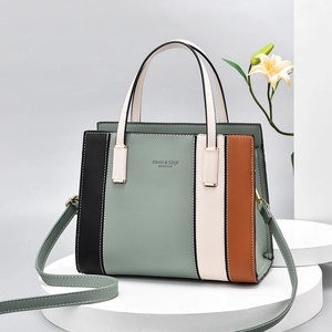 Sac à main bicolore grande capacité en vert, noir et beige avec bandoulière