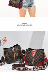 Detailansicht stilvoller Beuteltaschen mit breiten Trägern und goldenem Katzenverschluss