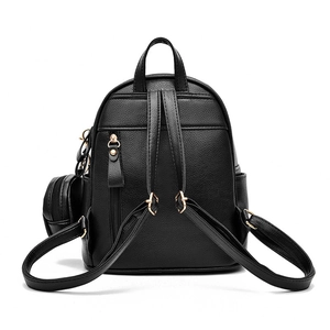 Black lychee texture backpack with gold hardware and matching round coin purse