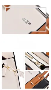 Detail of premium golden hardware and tricolor stitching on this women's tote bag