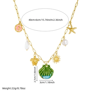 Gold ocean necklace with seashell, starfish, and pearl pendants for summer vacation styles