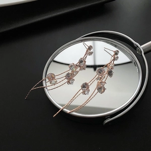 Zircon Long Tassel Dangle Earrings Rose Gold Copper Elegant Korean Style For Women With Silver Earring Post