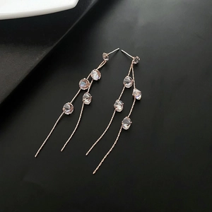Long zircon tassel drop earrings in rose gold finish with s925 silver needle for women