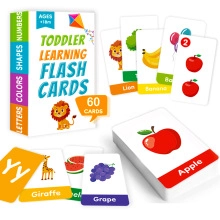 Detailed view of 60 double-sided educational flashcards for letters, colors, and shapes