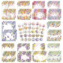 Detail view of 12 floral watercolor stationery sets with matching envelopes and stickers