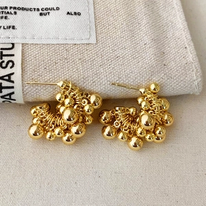Metal Ball Cluster Stud Earrings With 925 Sterling Silver Earring Post Geometric Gold Plated Fashion Jewelry For Women