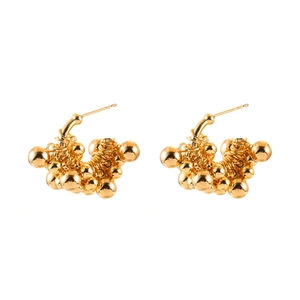 Polished gold-plated metal bead cluster hoop earrings with minimalist ball design
