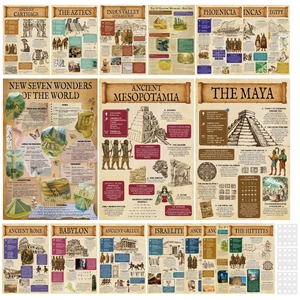 Set of 18 ancient world history educational posters for students featuring various civilizations