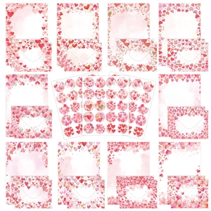Pink Heart Stationery Watercolor Romantic Letter Writing Paper Envelopes Stickers For Valentines Day Wedding Gift