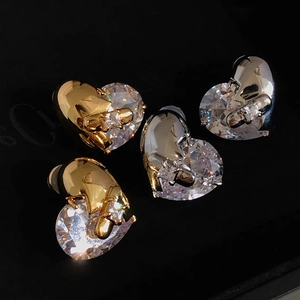 Heart Stud Earrings Copper Cubic Zirconia Gold Plated Elegant Minimalist Fashion Jewelry For Women