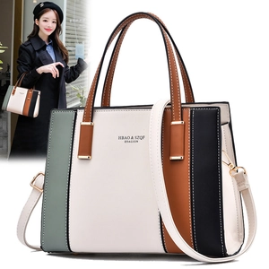 Color Block PU Leather Handbag For Women Retro Patchwork Shoulder Crossbody Bag With Top Handle Fashion Daily Tote