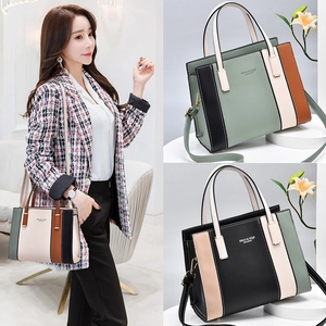 Women's multi-color patchwork PU leather handbag with adjustable crossbody strap