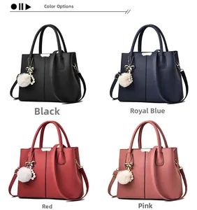 Litchi pattern leather handbags in four colors with pearl charms and straps