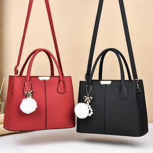 Elegant large capacity minimalist tote bag in red and black with lychee texture