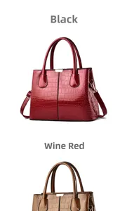Close-up of glossy faux leather handbags featuring stone texture and gold metal buckles