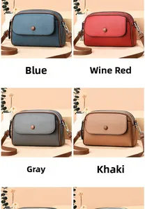 Mini textured leather crossbody phone bags in blue, burgundy, grey and khaki colors