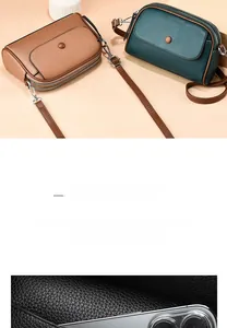 Detail of metal magnetic buckle and lychee texture on mini leather crossbody bags
