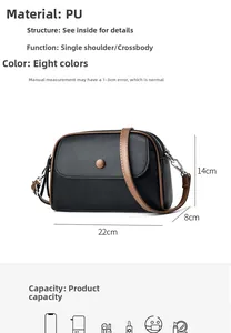Detail showing the internal storage capacity and dimensions of the PU leather crossbody bag
