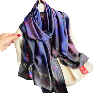 Luxurious large leopard print silk shawl in gradient blue and purple with gold wavy edges