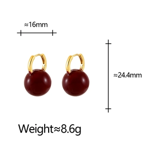 Retro gold hoop earrings with dark red resin drops for a minimalist elegant style