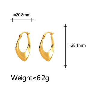 Polished gold geometric teardrop hoop earrings with lever-back closure and 28mm height