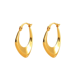Minimalist geometric loop earrings in gold plated brass with high polished finish