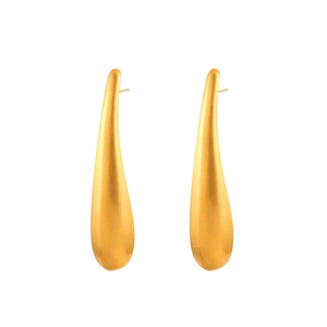 Minimalist matte gold-plated long teardrop earrings with brushed metal finish