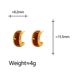Detail showing dimensions of leopard print C-shape hoop earrings with enamel finish