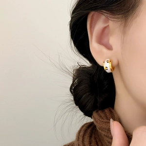 French vintage leopard print enamel hoop earrings with gold plated metal finish