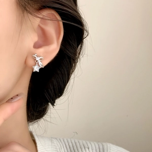Elegant silver bow star drop earrings with micro-set zircon stones for a luxury look
