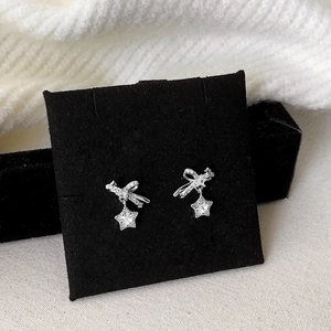 Delicate Bow Star Pendant Earrings Zirconia Micro-Inlaid Copper Jewelry For Women Fashion Commute Silver Color