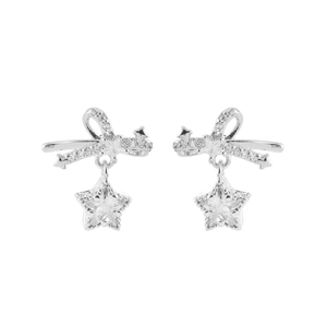 Elegant silver star and bow earrings with micro-inlaid cubic zirconia for a sparkling look