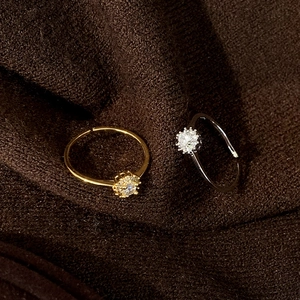 Adjustable halo rings in gold and silver finish with brilliant circular zircons