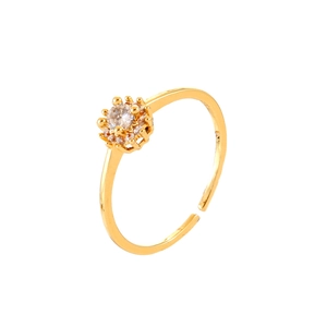 Elegant gold flower ring with zircon stones featuring an adjustable open band design