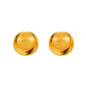 Minimalist brushed gold spherical stud earrings with polished layered double design