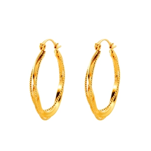 Elegant gold twisted rope hoop earrings with minimalist geometric braided metal texture