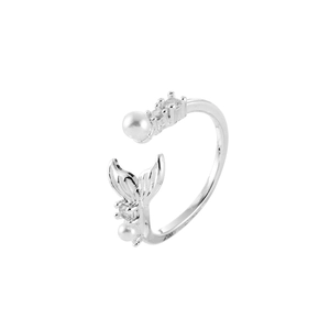 Anello aperto sirena in argento con perle bianche e zirconi scintillanti da donna