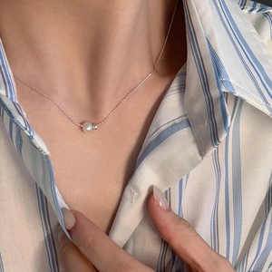 Freshwater Pearl Pendant Necklace Copper Silver Plated Minimalist Clavicle Chain Elegant Jewelry For Women Daily Wear