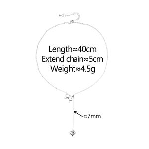 Detailed specs of bow heart necklace with lobster clasp, 40cm length and 5cm extension