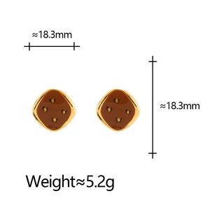 Elegant square biscuit earrings with dark brown enamel and gold base details