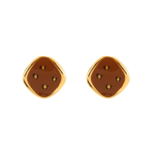 Elegant vintage square dark brown resin stud earrings with gold trim and dot details