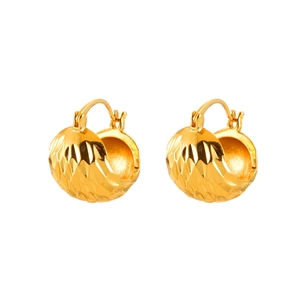 Vintage golden hoop earrings with diamond-cut wave texture and latch back closure